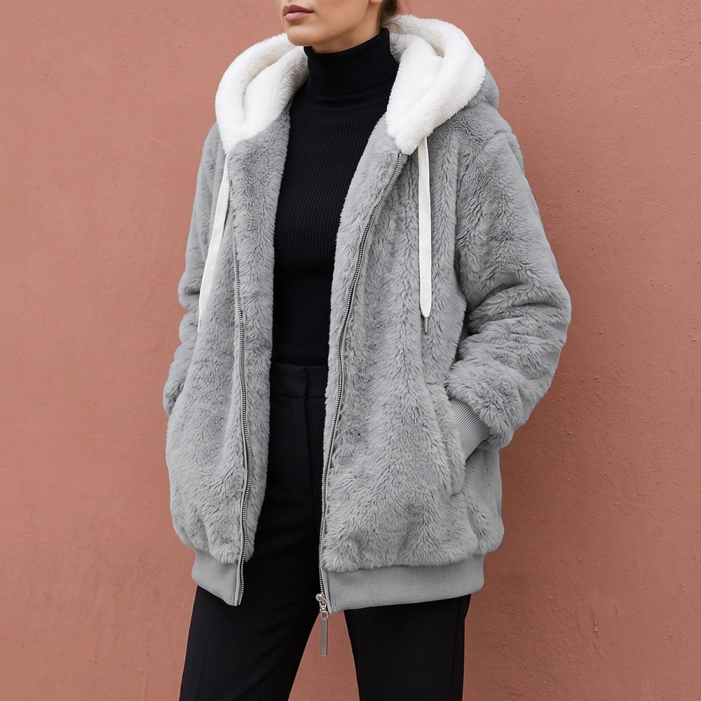 Kara Sherpa Fleece Hooded Jacket - Gray