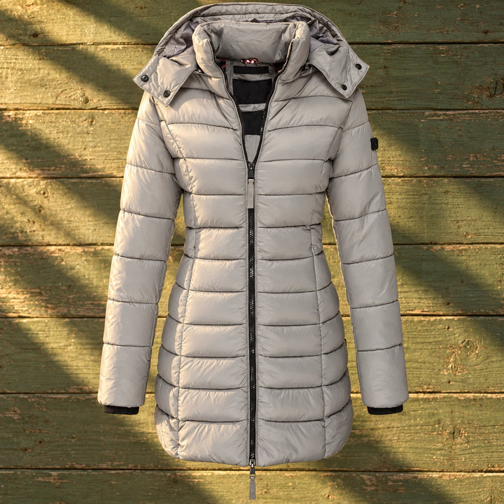 Katrina Quilted Fitted Hooded Puffer Coat - Gray