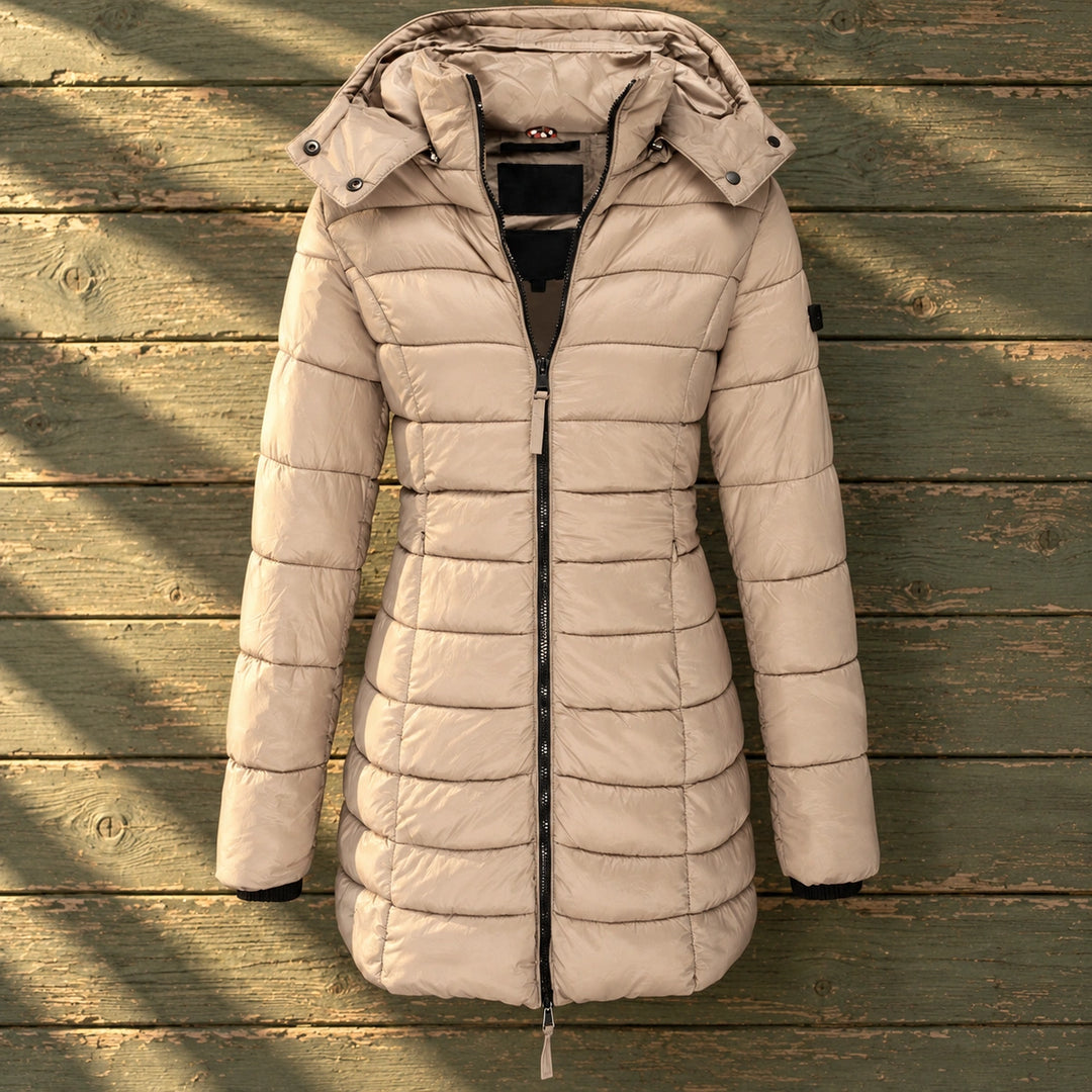 Katrina Quilted Fitted Hooded Puffer Coat - Khaki