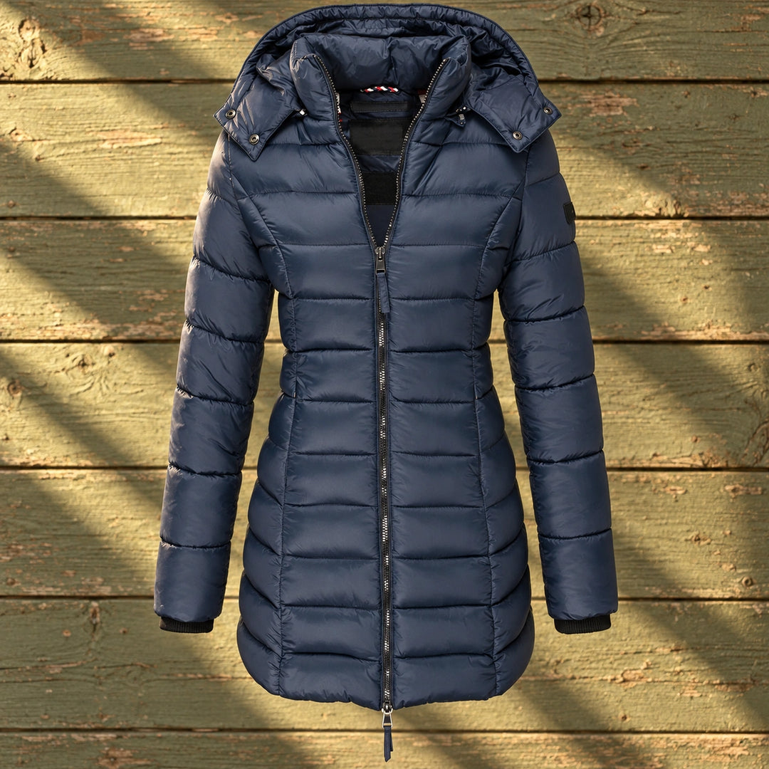 Katrina Quilted Fitted Hooded Puffer Coat - Navy Blue