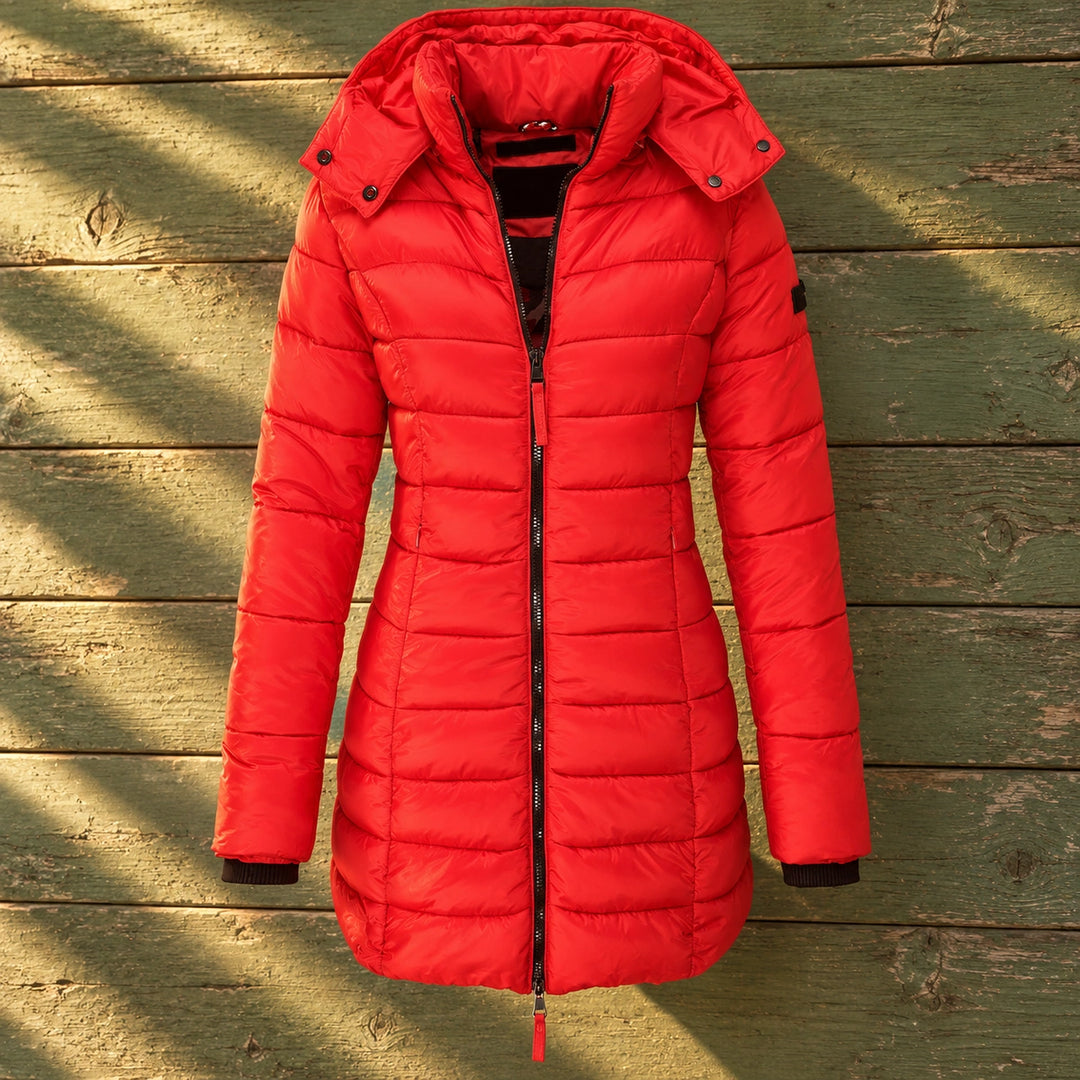 Katrina Quilted Fitted Hooded Puffer Coat - Red