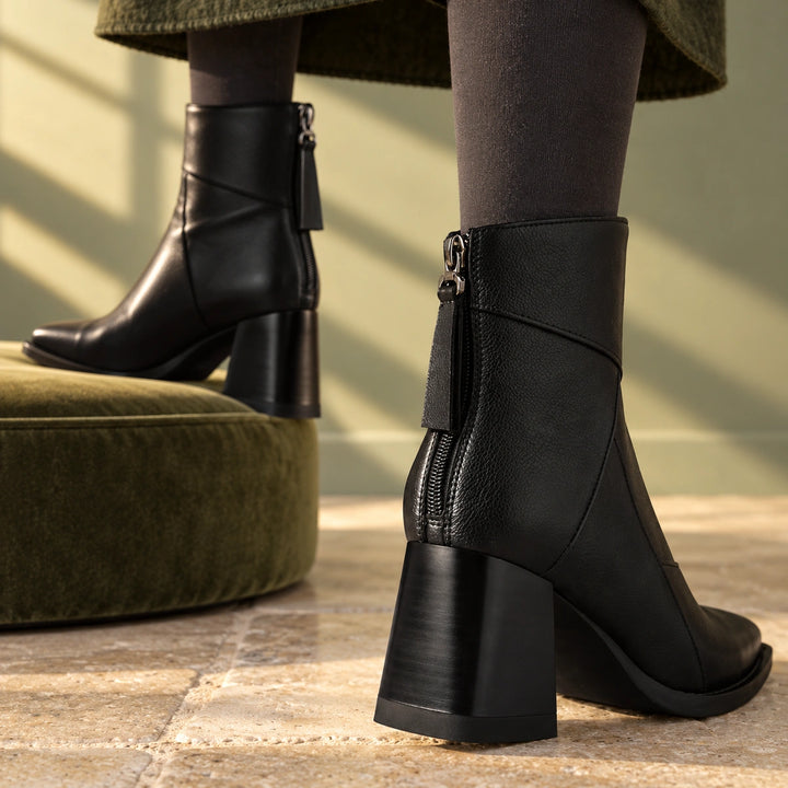 Keira Leather Patchwork Block Heel Ankle Boots - Midnight