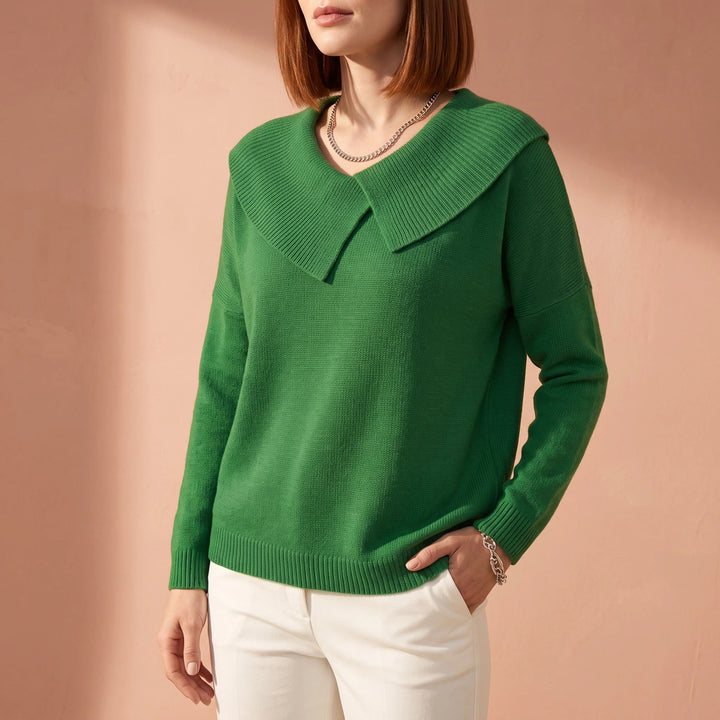 Kerensa Wool Blend Fold Over Collar Sweater - Green