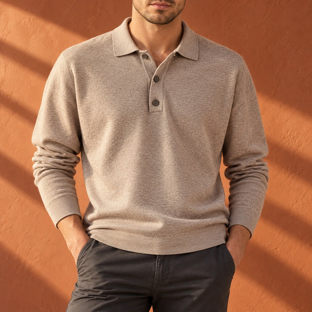 Kevin Cotton Knit Collared Polo Sweater - Khaki