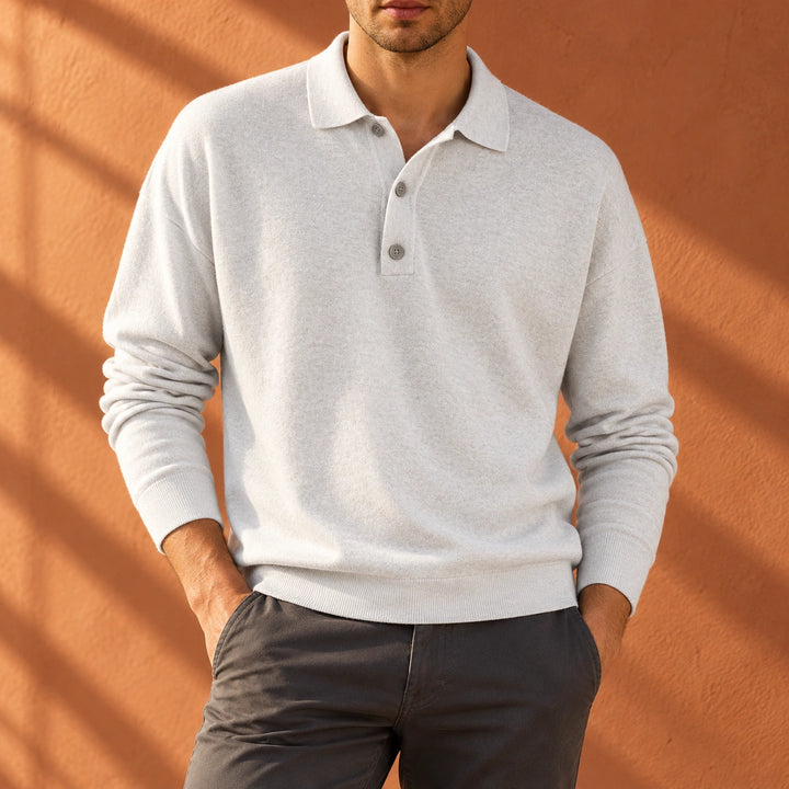 Kevin Cotton Knit Collared Polo Sweater - White