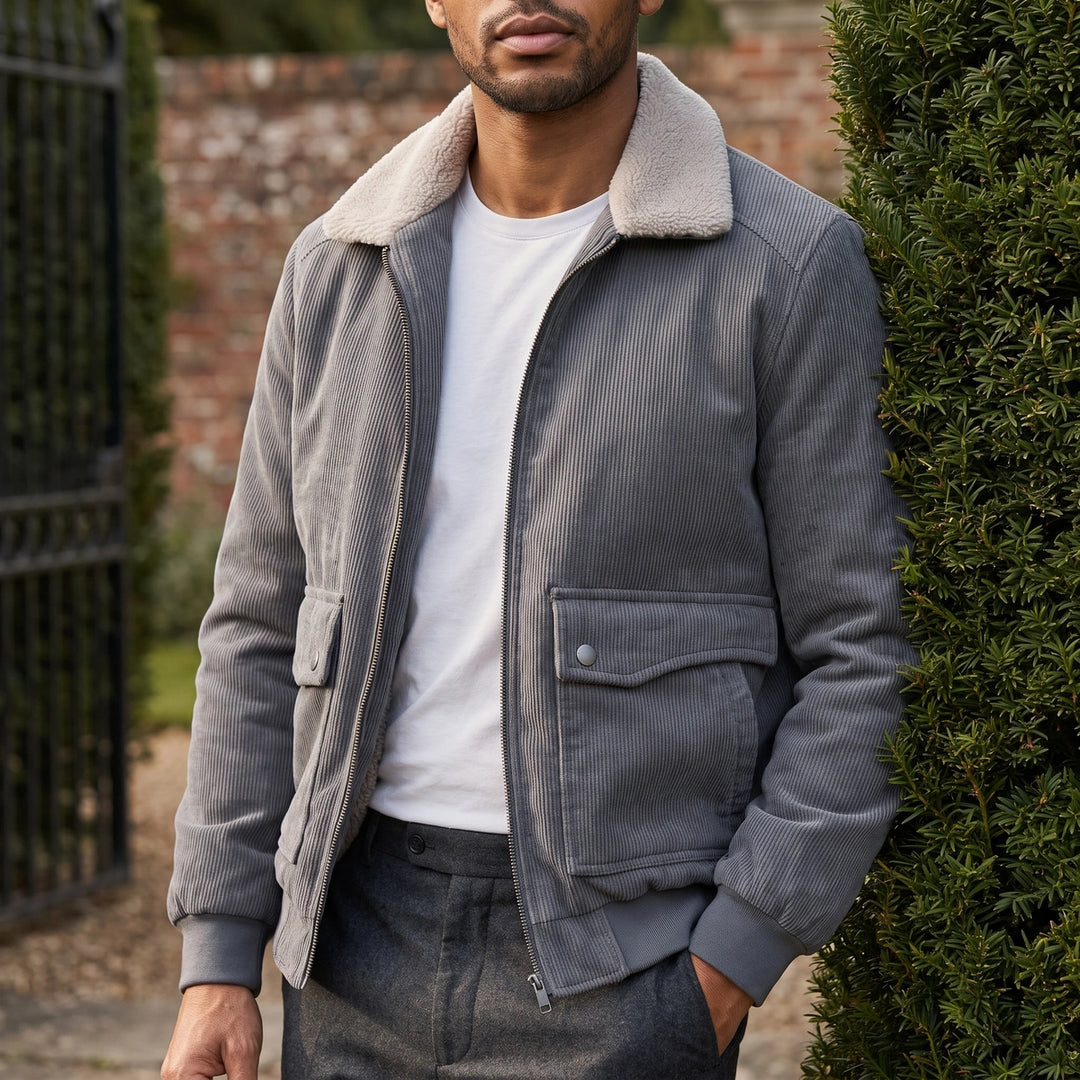Kingsley Sherpa Collar Corduroy Jacket - Gray