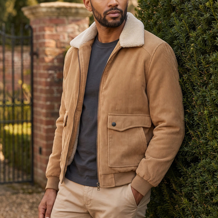 Kingsley Sherpa Collar Corduroy Jacket - Khaki