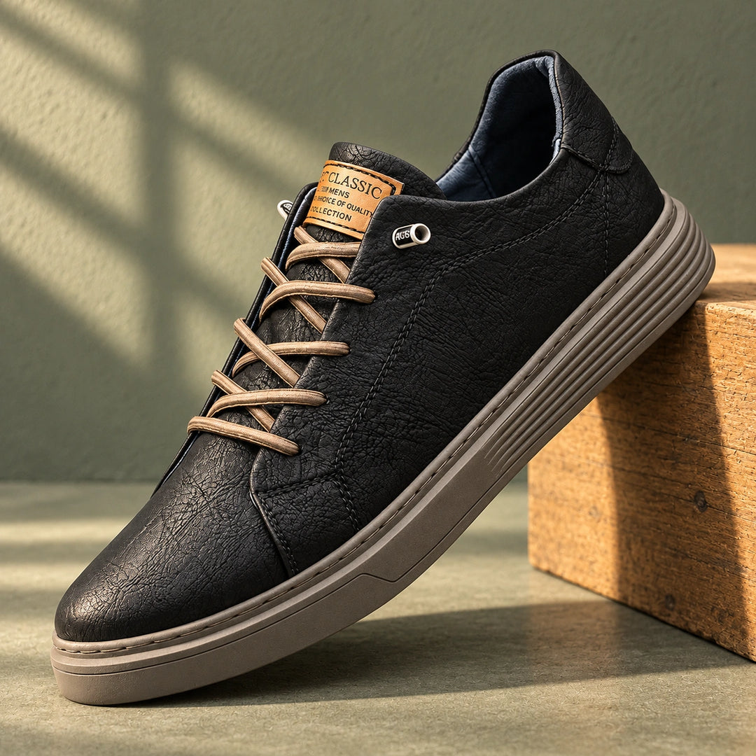 Kirk Crinkled Vegan Leather Court Sneakers - Black