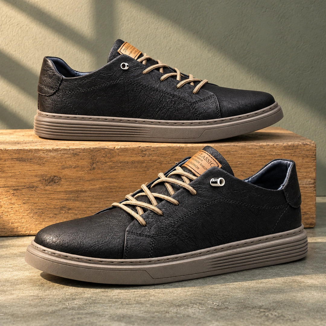 Kirk Crinkled Vegan Leather Court Sneakers - Black