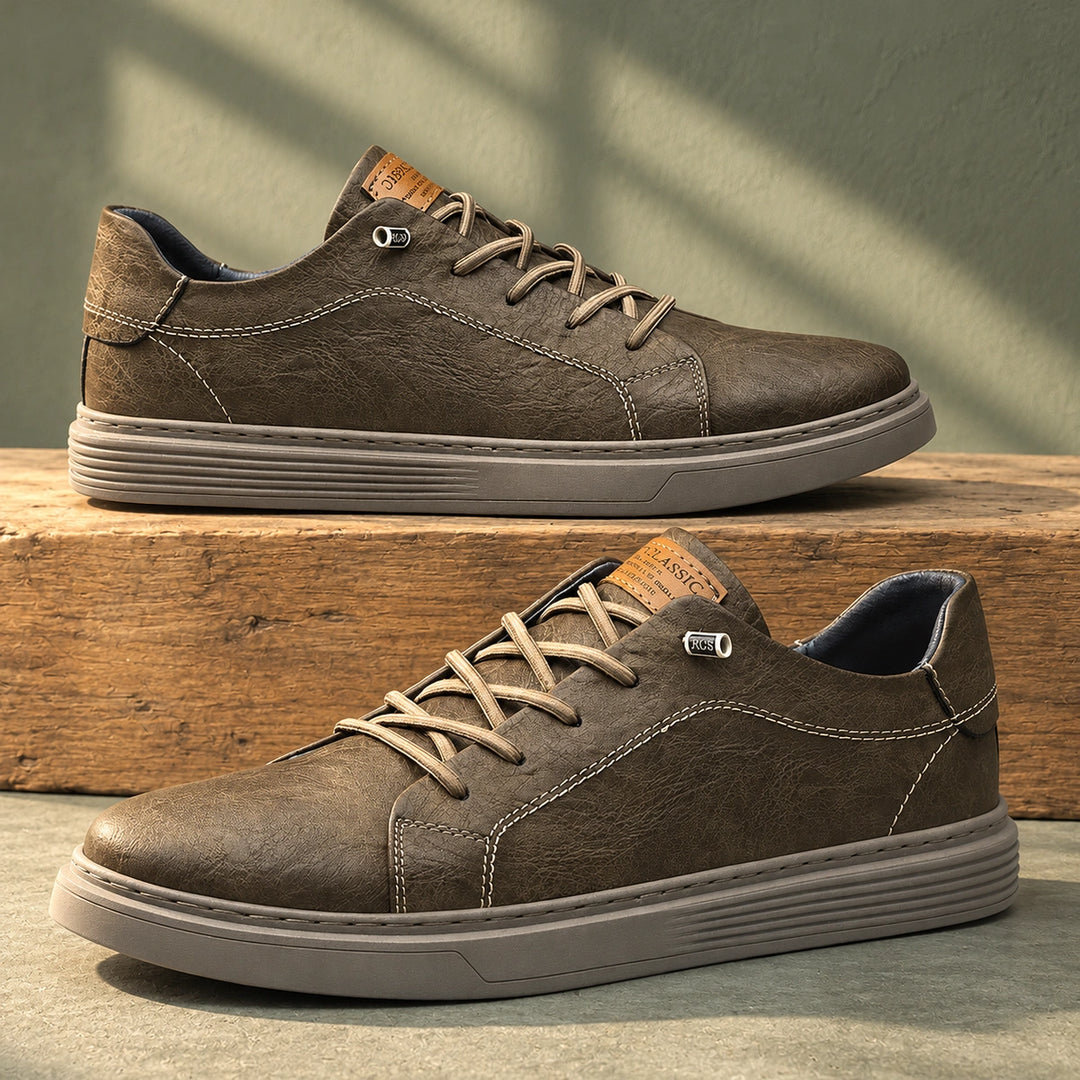Kirk Crinkled Vegan Leather Court Sneakers - Brown