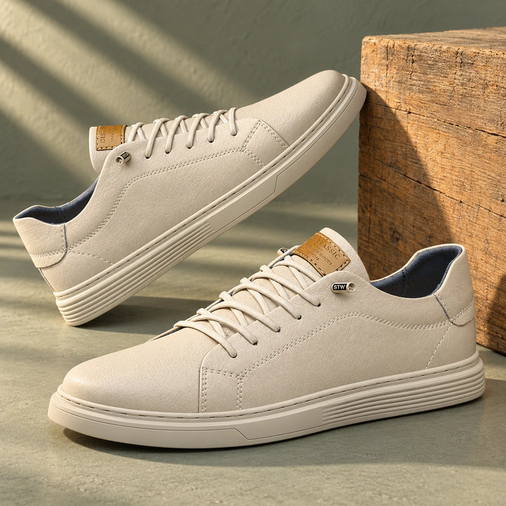 Kirk Crinkled Vegan Leather Court Sneakers - White