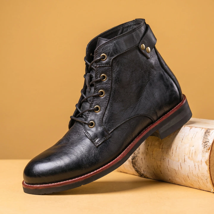 Laurence Brass Eyelet Leather Lace Up Boots - Black