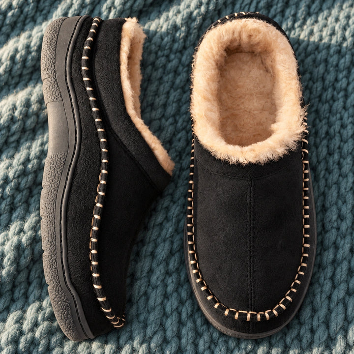Lawson Braided Suede Fleece Lined Slippers - Black