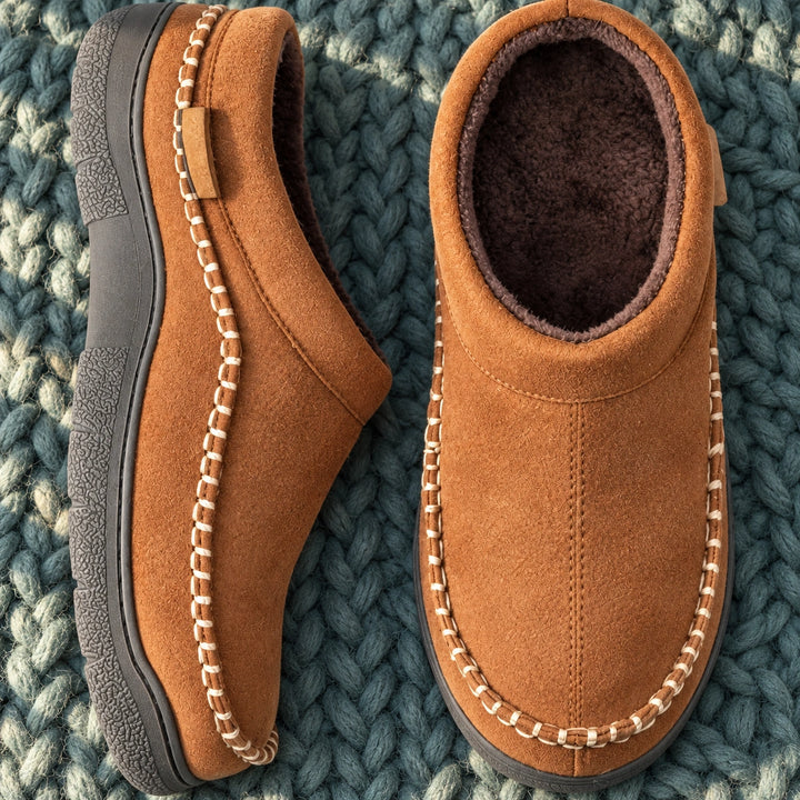 Lawson Braided Suede Fleece Lined Slippers - Brown