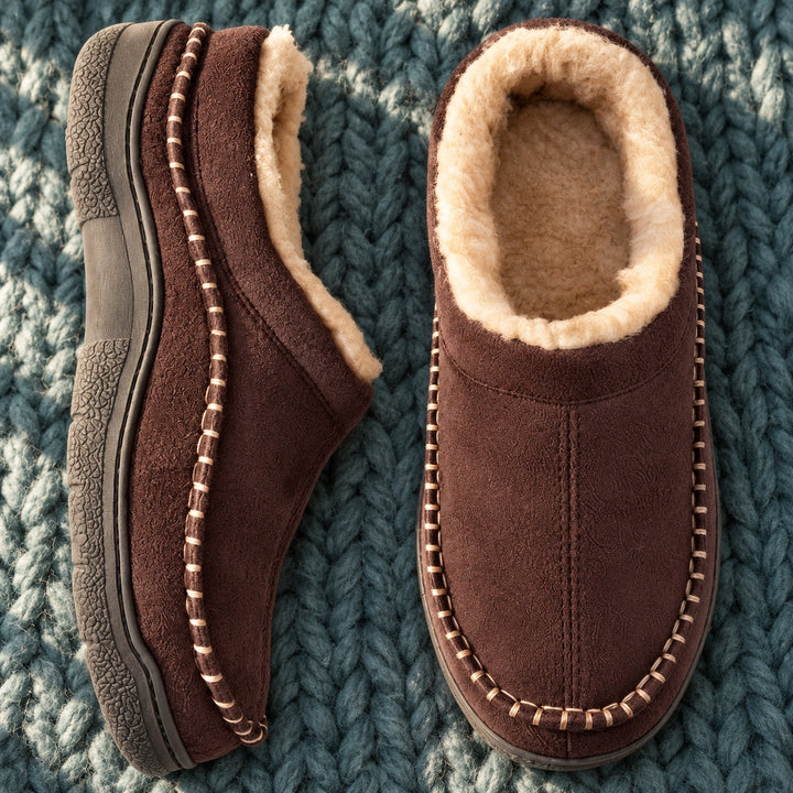 Lawson Braided Suede Fleece Lined Slippers - Dark Brown