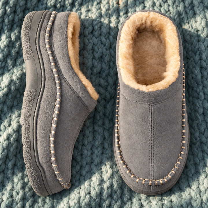 Lawson Braided Suede Fleece Lined Slippers - Gray
