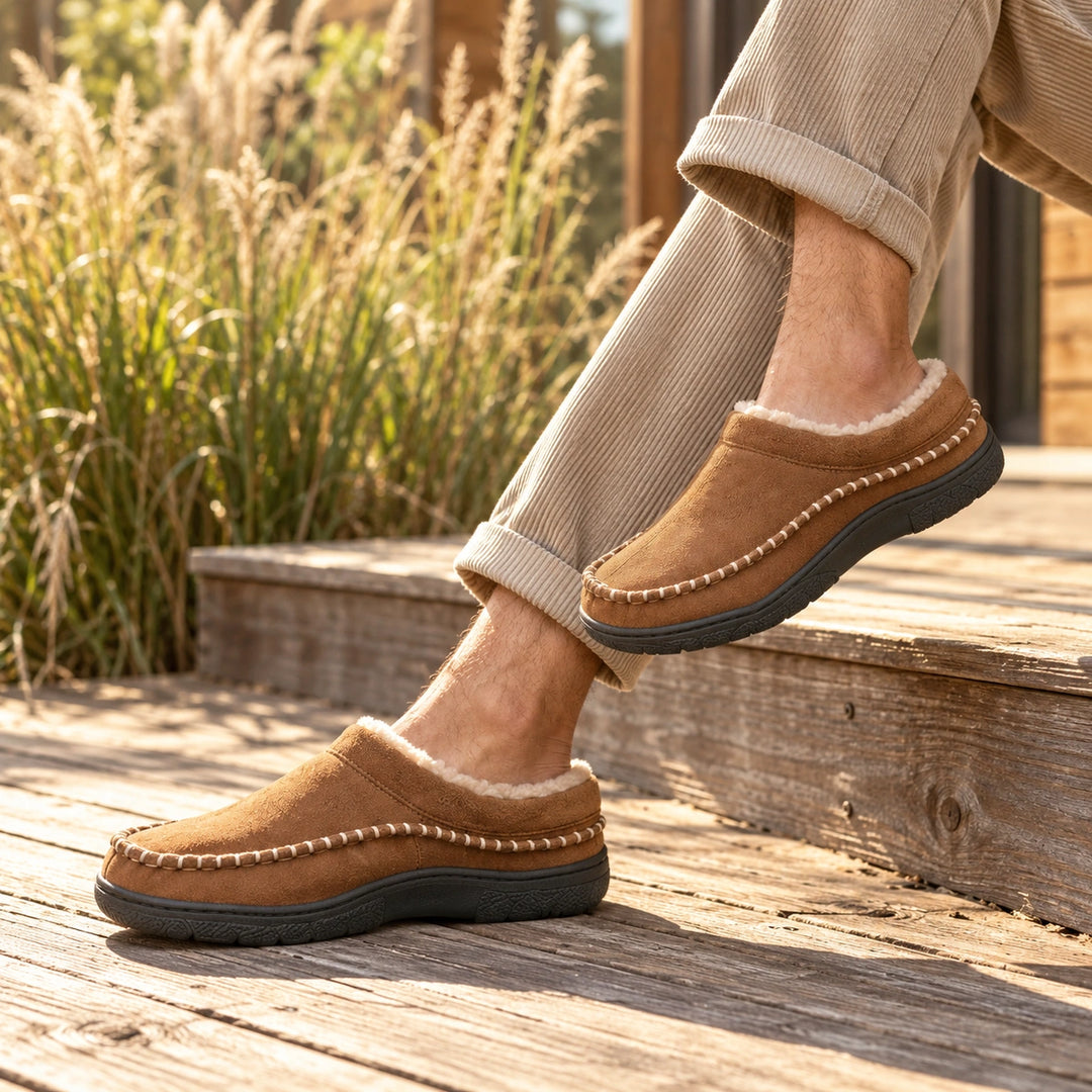 Lawson Braided Suede Fleece Lined Slippers - Light Brown