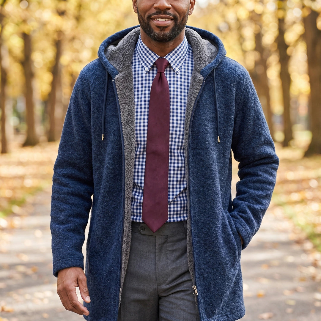 Leif Fleece Lined Long Hooded Zip Jacket - Blue