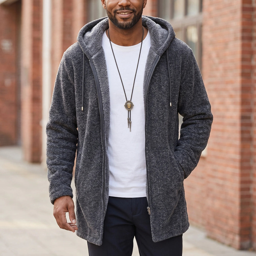 Leif Fleece Lined Long Hooded Zip Jacket - Dark Gray