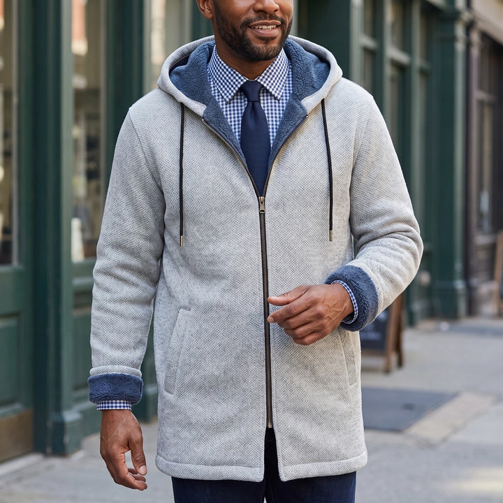 Leif Fleece Lined Long Hooded Zip Jacket - Gray