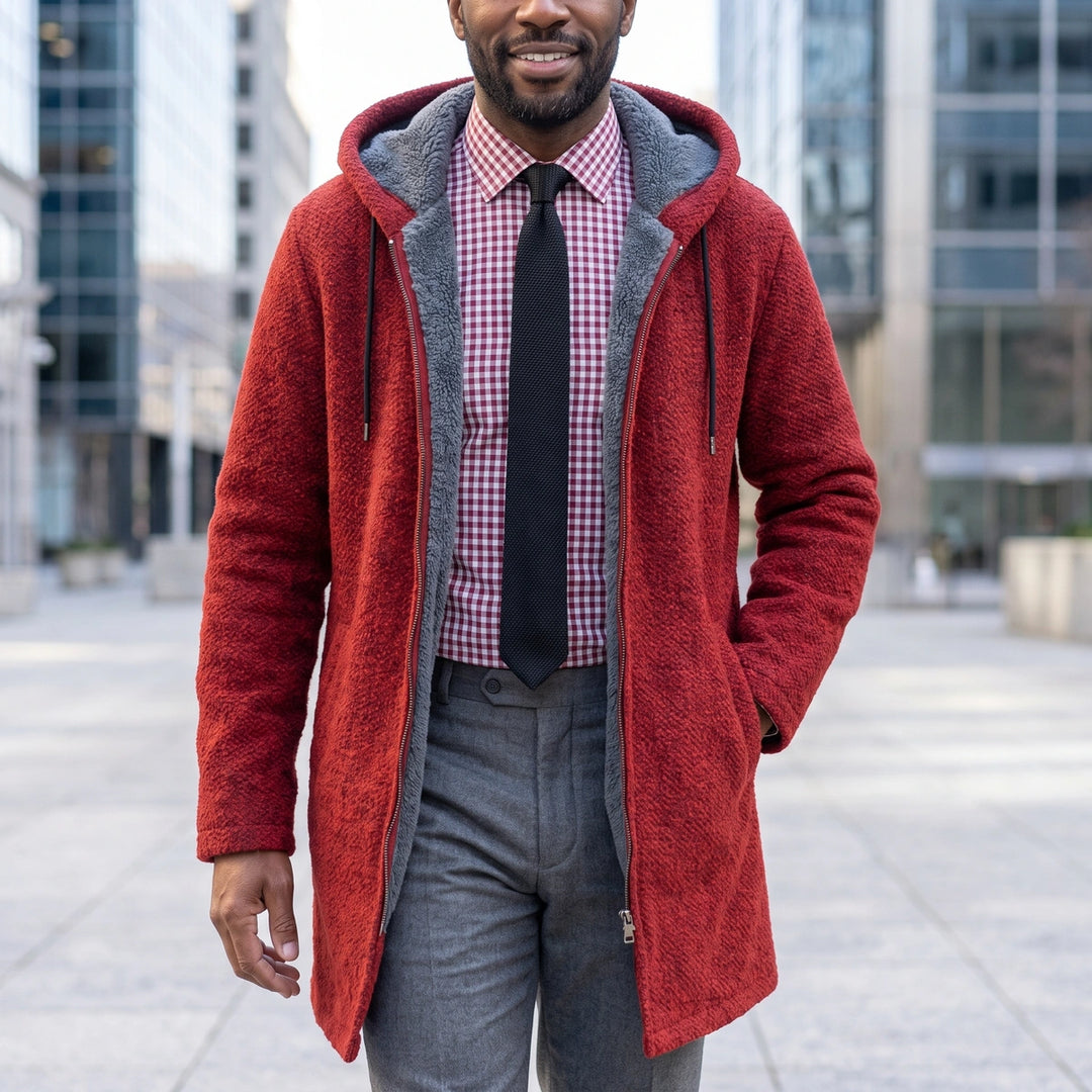 Leif Fleece Lined Long Hooded Zip Jacket - Red