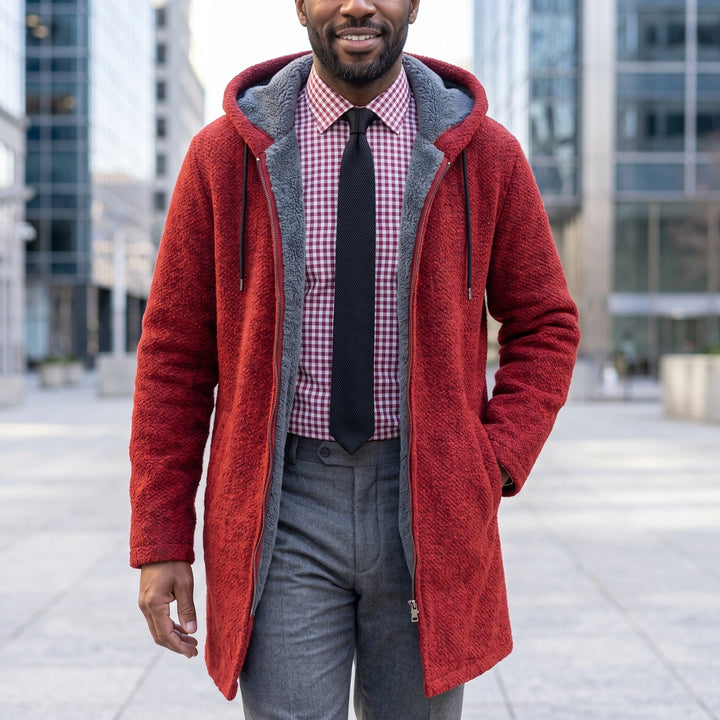 Leif Fleece Lined Long Hooded Zip Jacket - Red