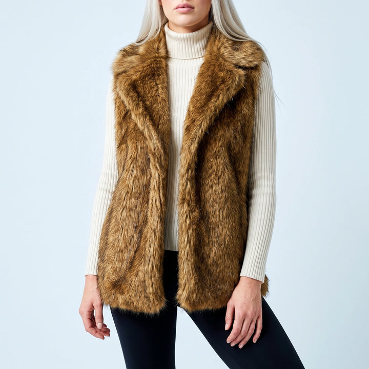 Leona Faux Fur Lapel Vest - Coffee