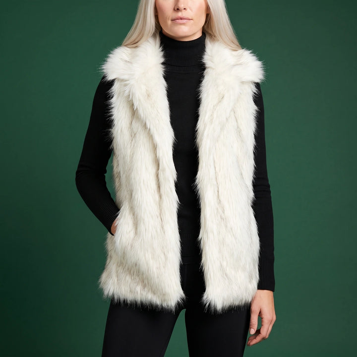 Leona Faux Fur Lapel Vest - White