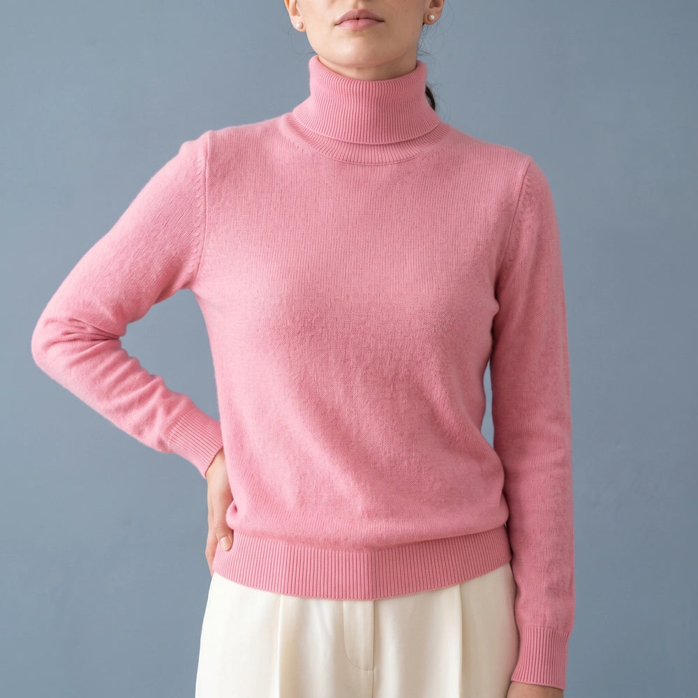 Leonora Cashmere Fold Over Turtleneck Sweater - Pink