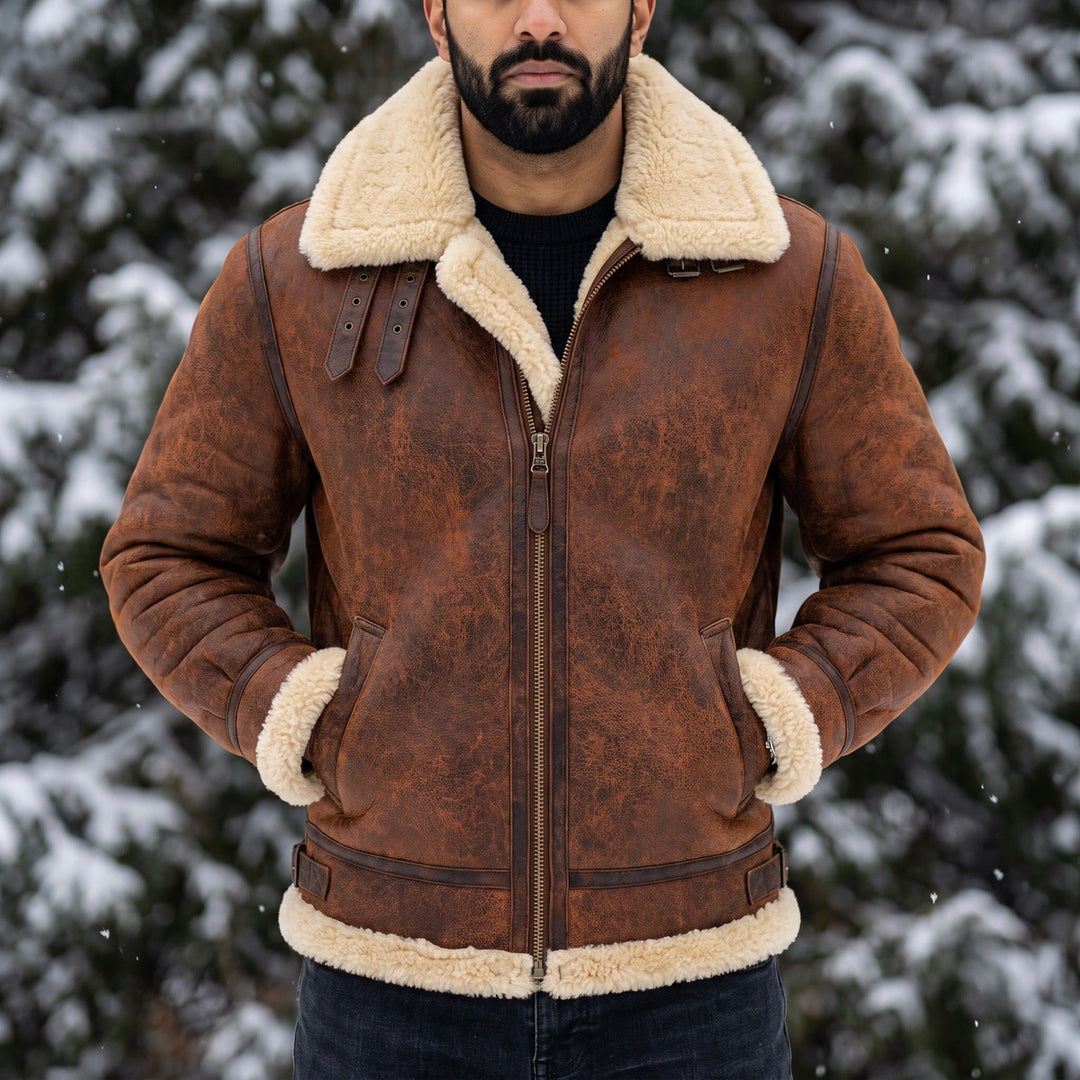 Leopold Sheepskin Lined Leather Jacket - Brown