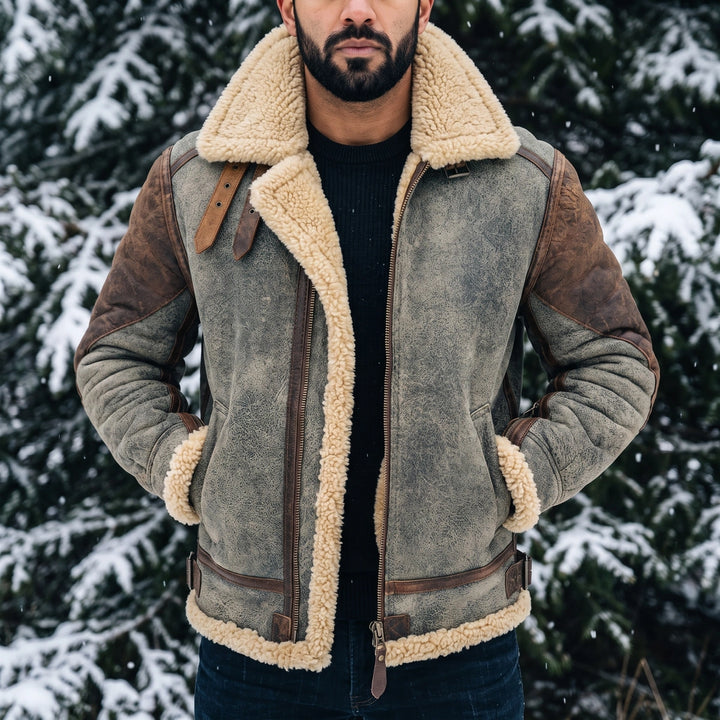Leopold Sheepskin Lined Leather Jacket - Gray &amp; Coffee
