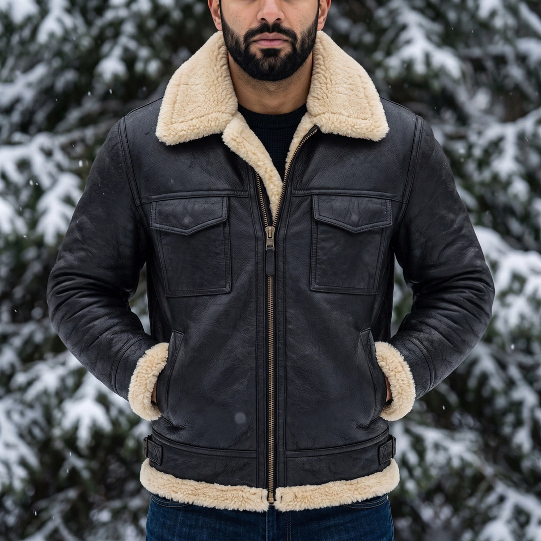 Leopold Sheepskin Lined Leather Jacket - Black