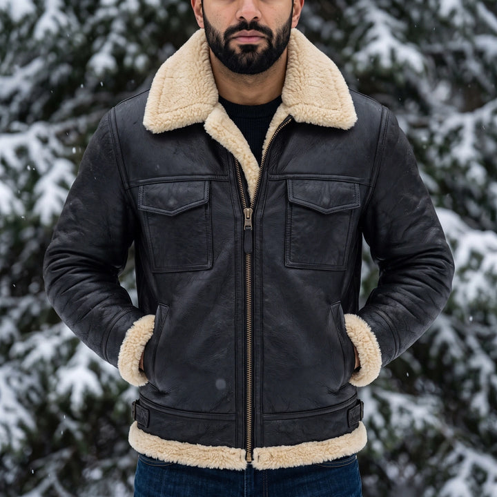 Leopold Sheepskin Lined Leather Jacket - Black