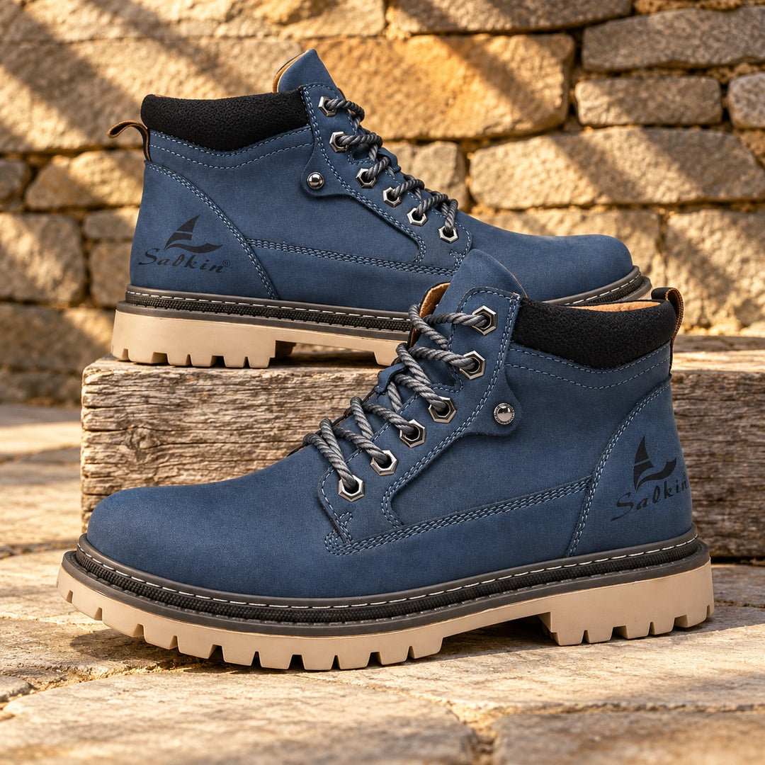 Lester Suede Chunky Lug Work Boots - Blue