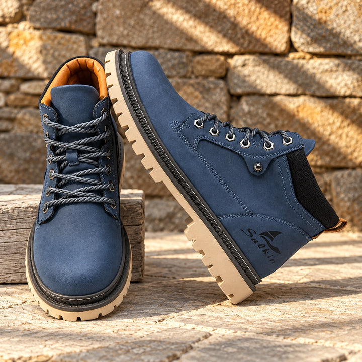 Lester Suede Chunky Lug Work Boots - Blue