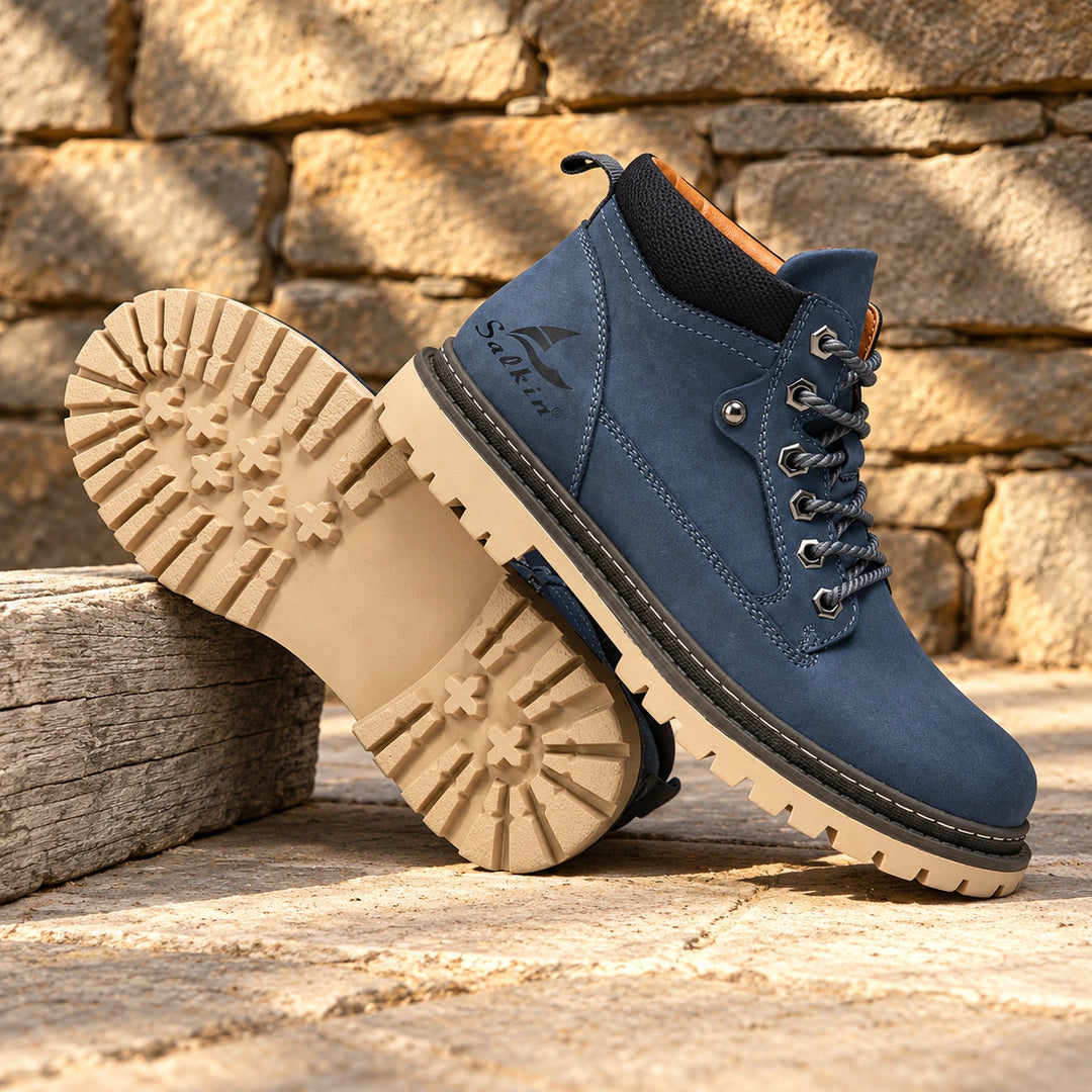 Lester Suede Chunky Lug Work Boots - Blue