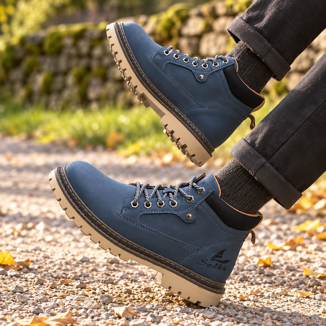 Lester Suede Chunky Lug Work Boots - Blue
