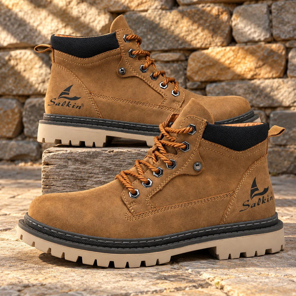 Lester Suede Chunky Lug Work Boots - Brown
