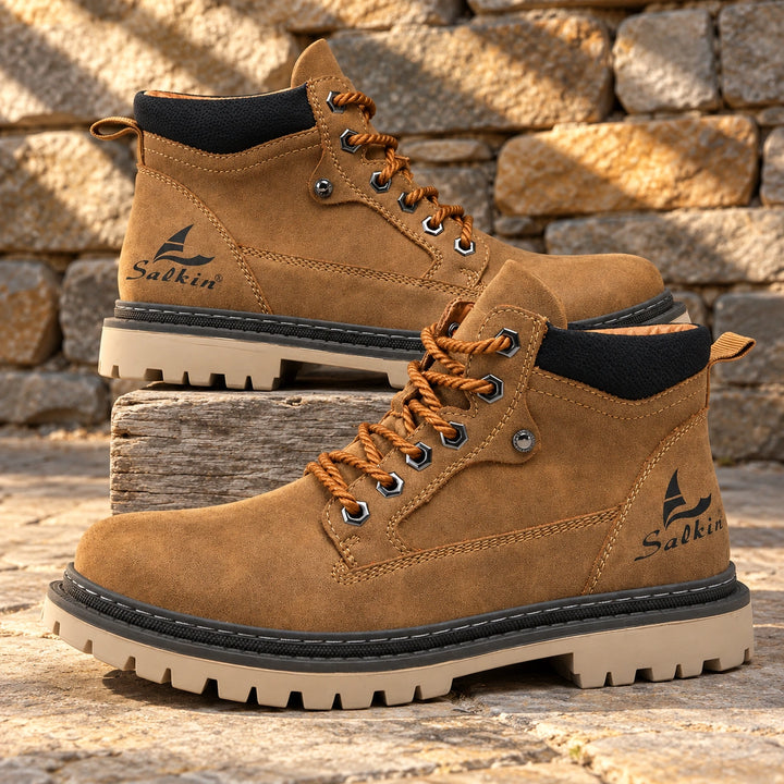 Lester Suede Chunky Lug Work Boots - Brown