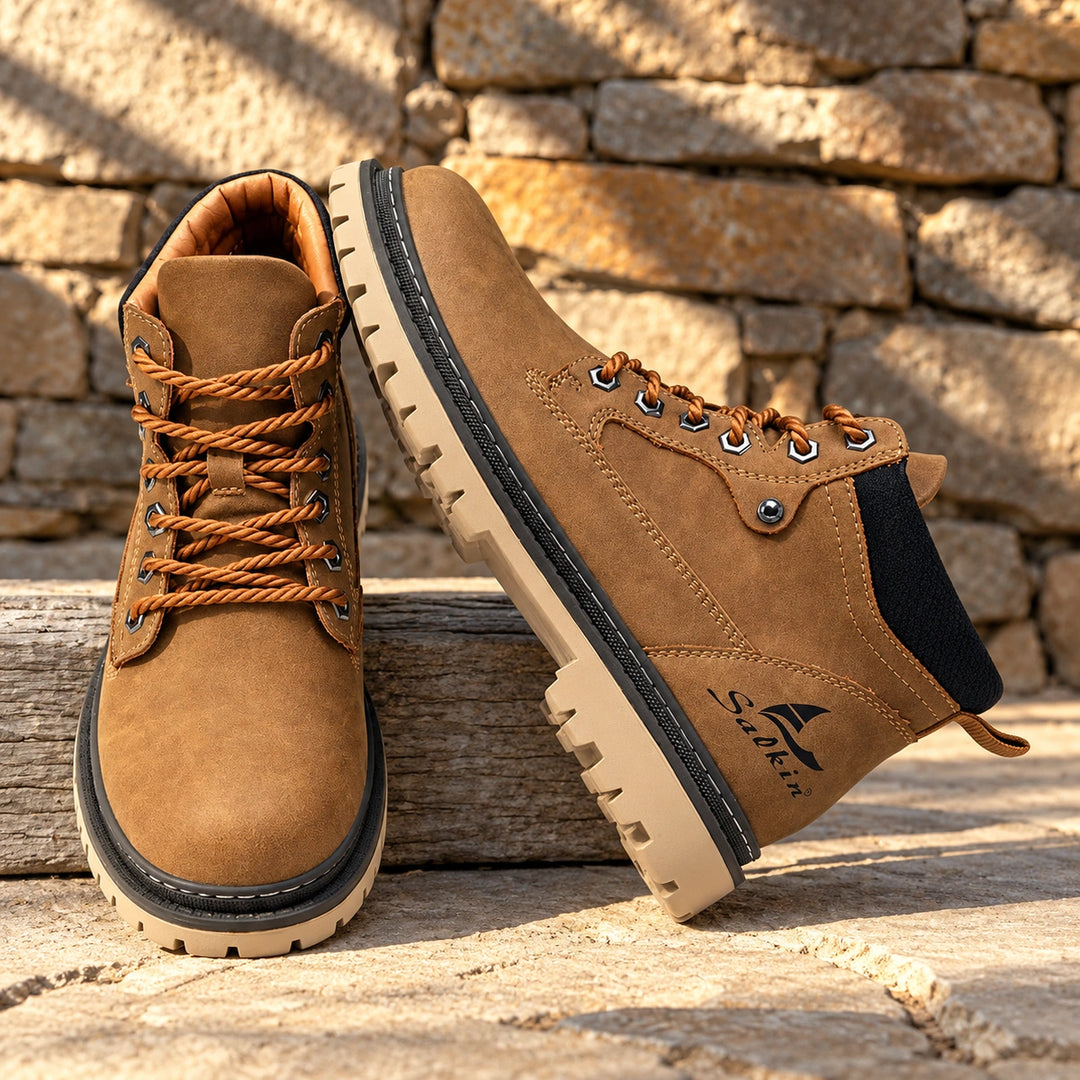 Lester Suede Chunky Lug Work Boots - Brown