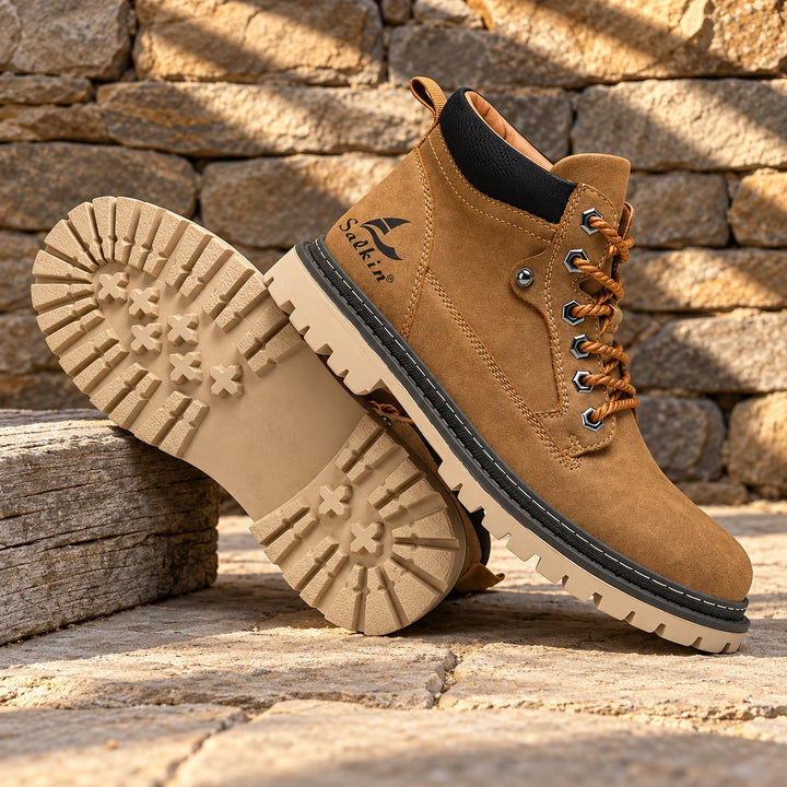 Lester Suede Chunky Lug Work Boots - Brown