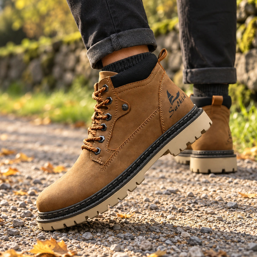 Lester Suede Chunky Lug Work Boots - Brown