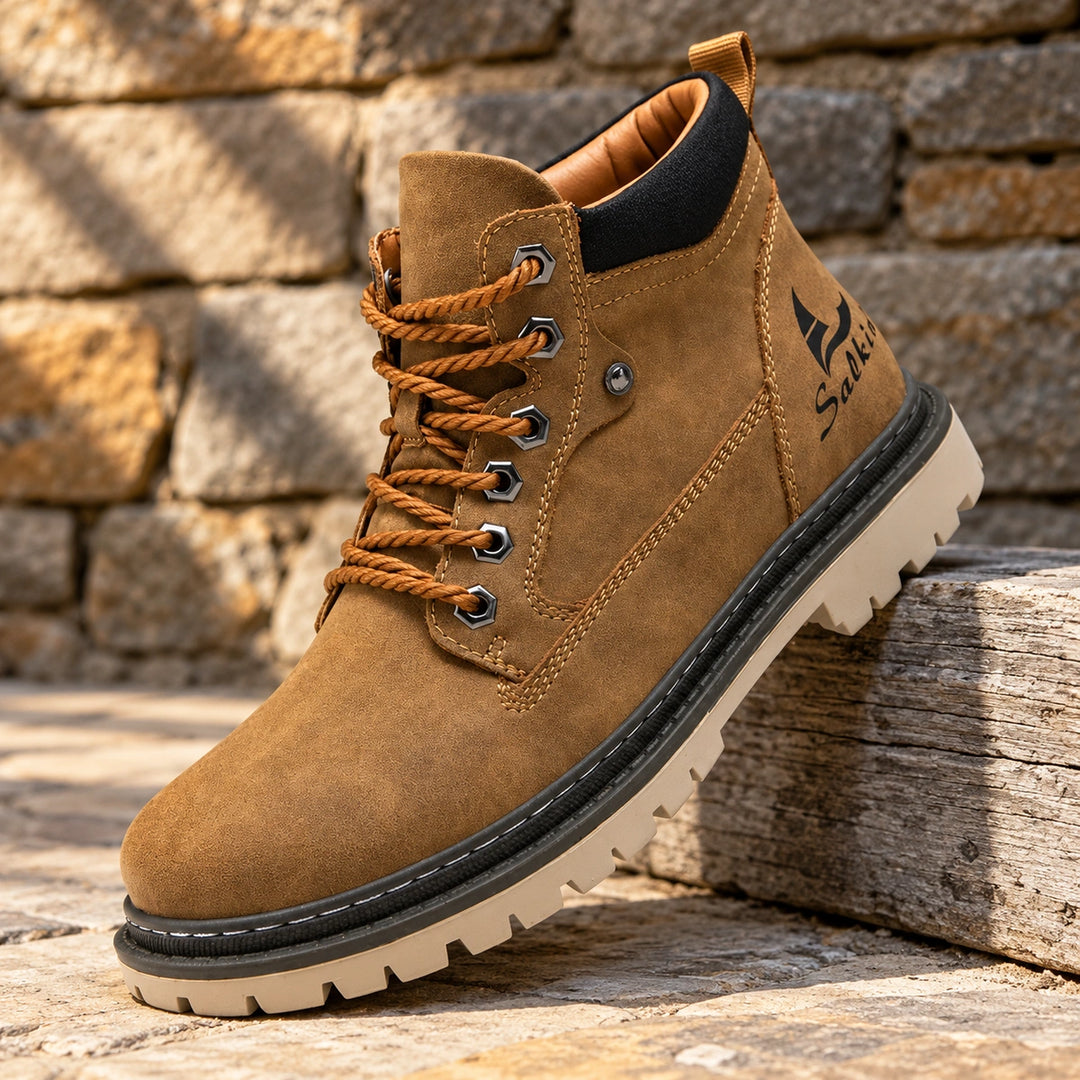 Lester Suede Chunky Lug Work Boots - Brown