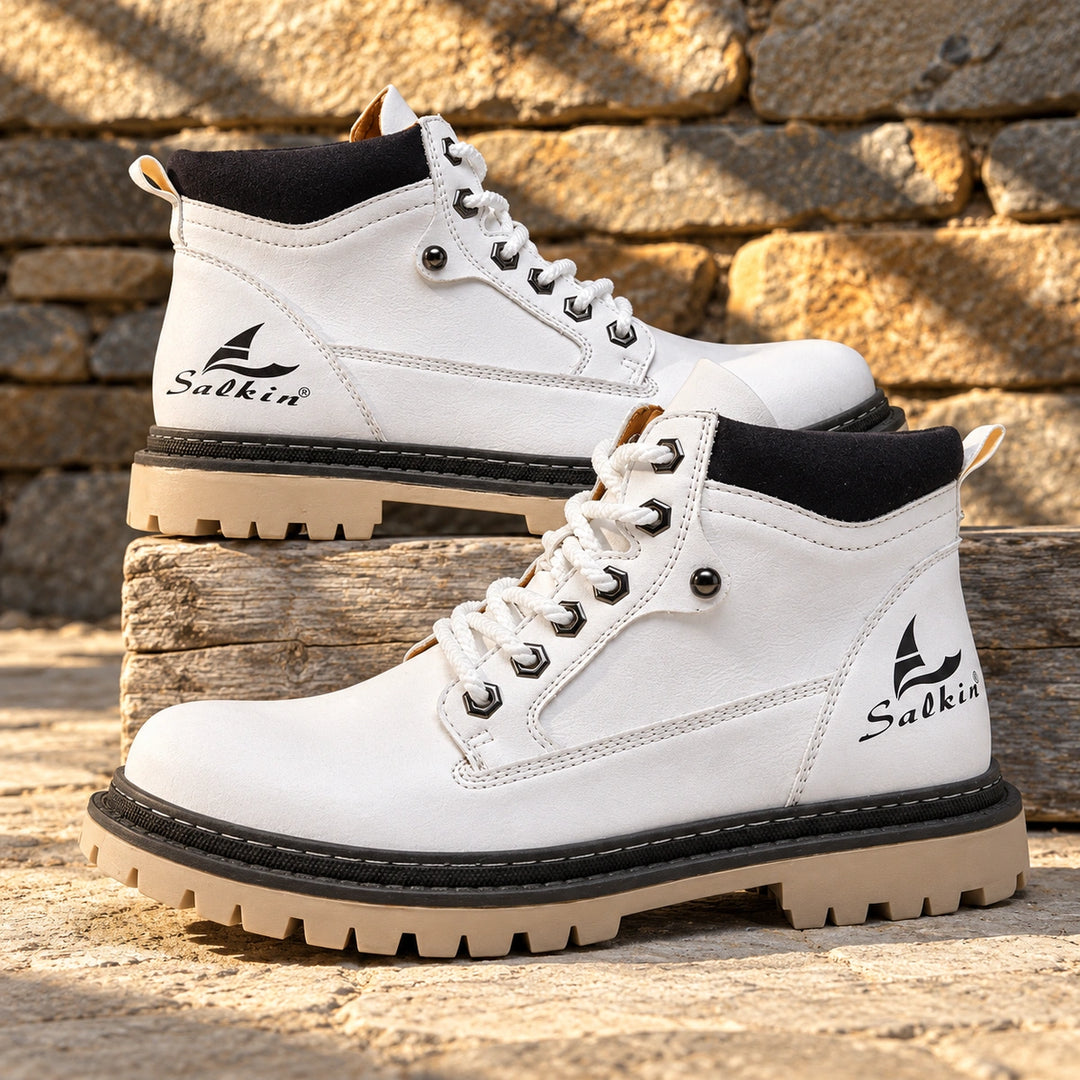 Lester Suede Chunky Lug Work Boots - White