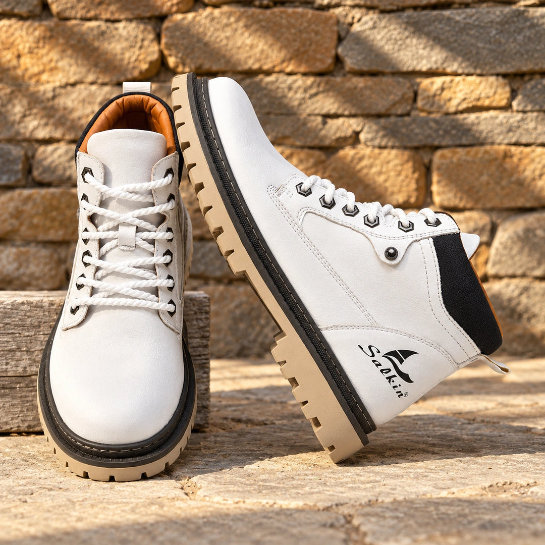 Lester Suede Chunky Lug Work Boots - White