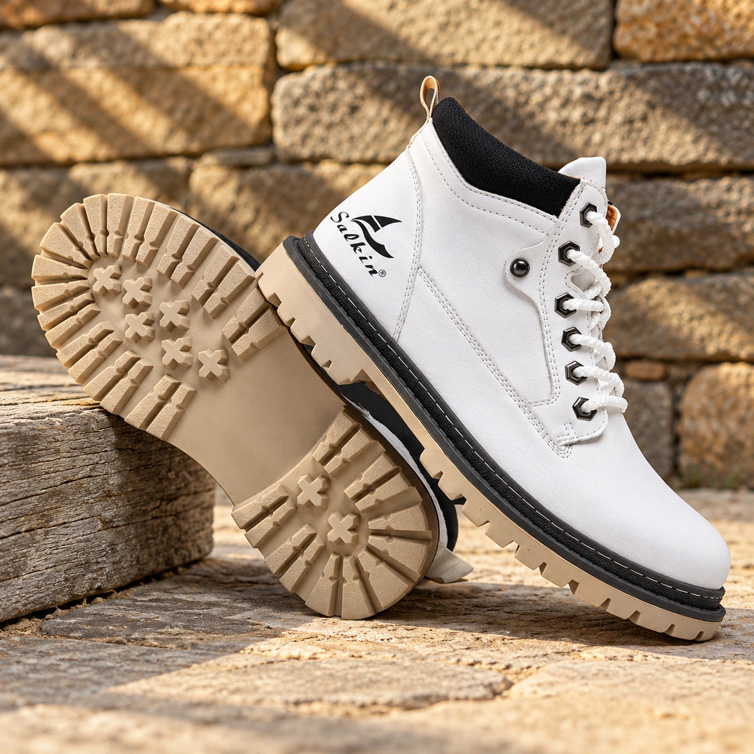 Lester Suede Chunky Lug Work Boots - White