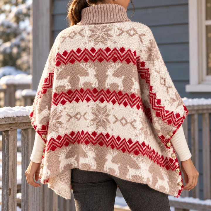 Linda Fair Isle Reindeer Poncho Sweater - Red