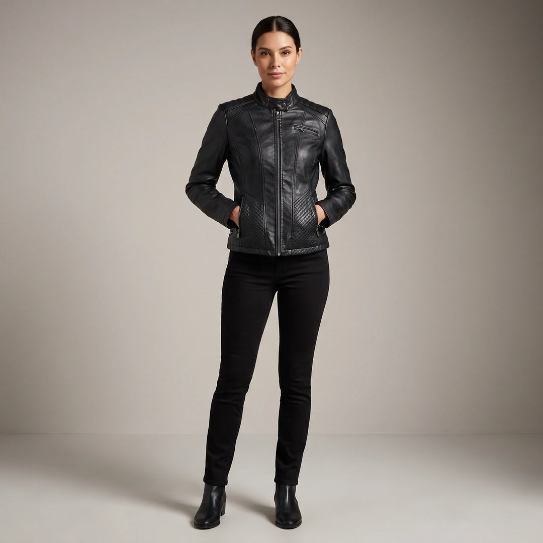 Linnea Quilted Panel Moto Jacket - Black