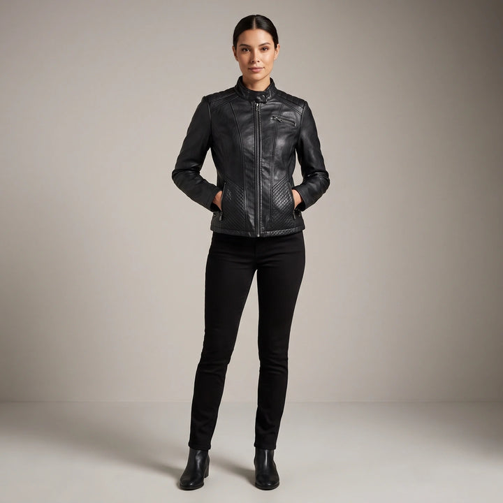 Linnea Quilted Panel Moto Jacket - Black