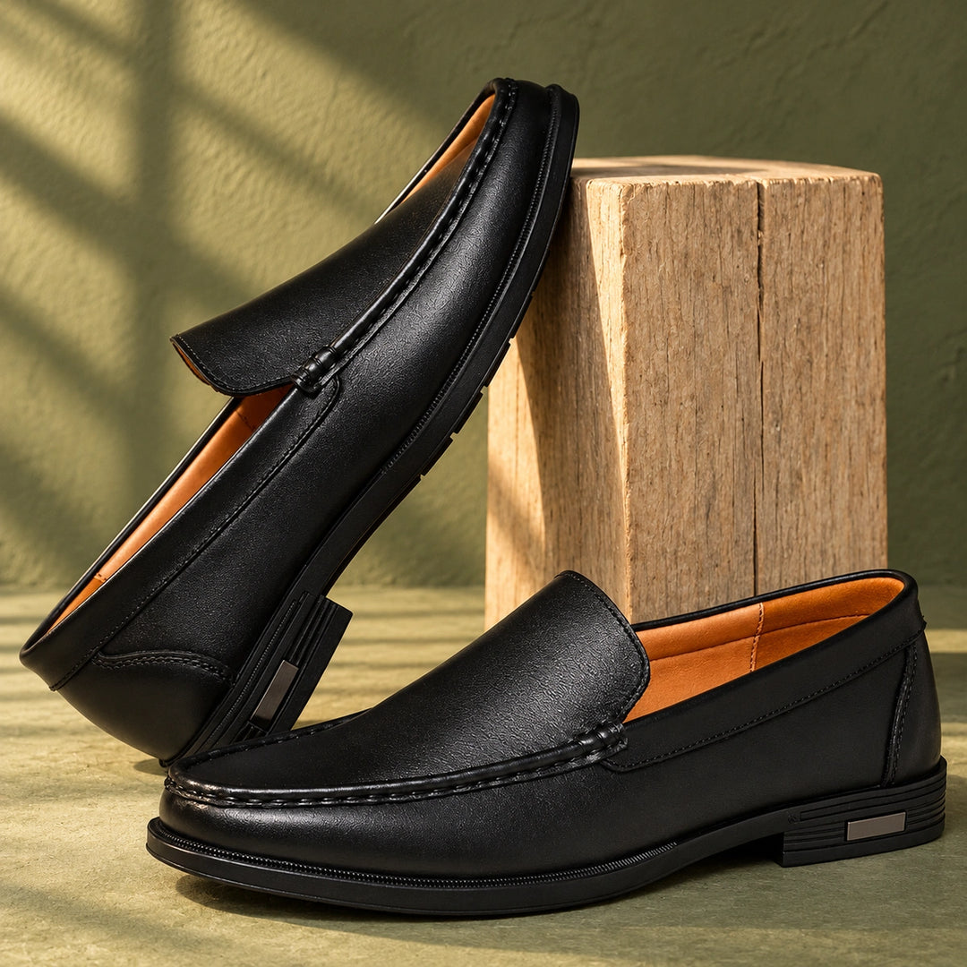 Lloyd Genuine Leather Apron Toe Loafers - Black